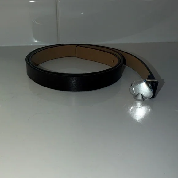 Kate Spade Black Leather Belt with Silver Spade Buckle - Picture 3 of 9